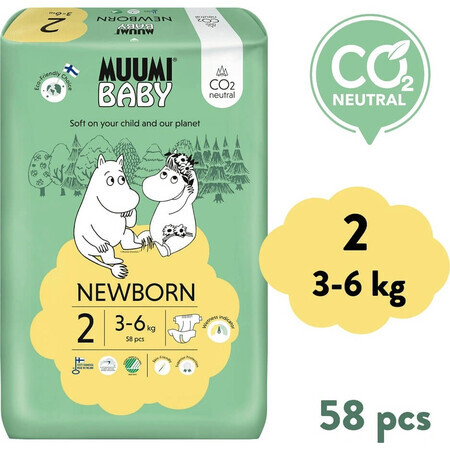 Muumi Baby 2 Newborn 3-6 kg, Bio-Windeln 1×58 Stück, ECO-Windeln