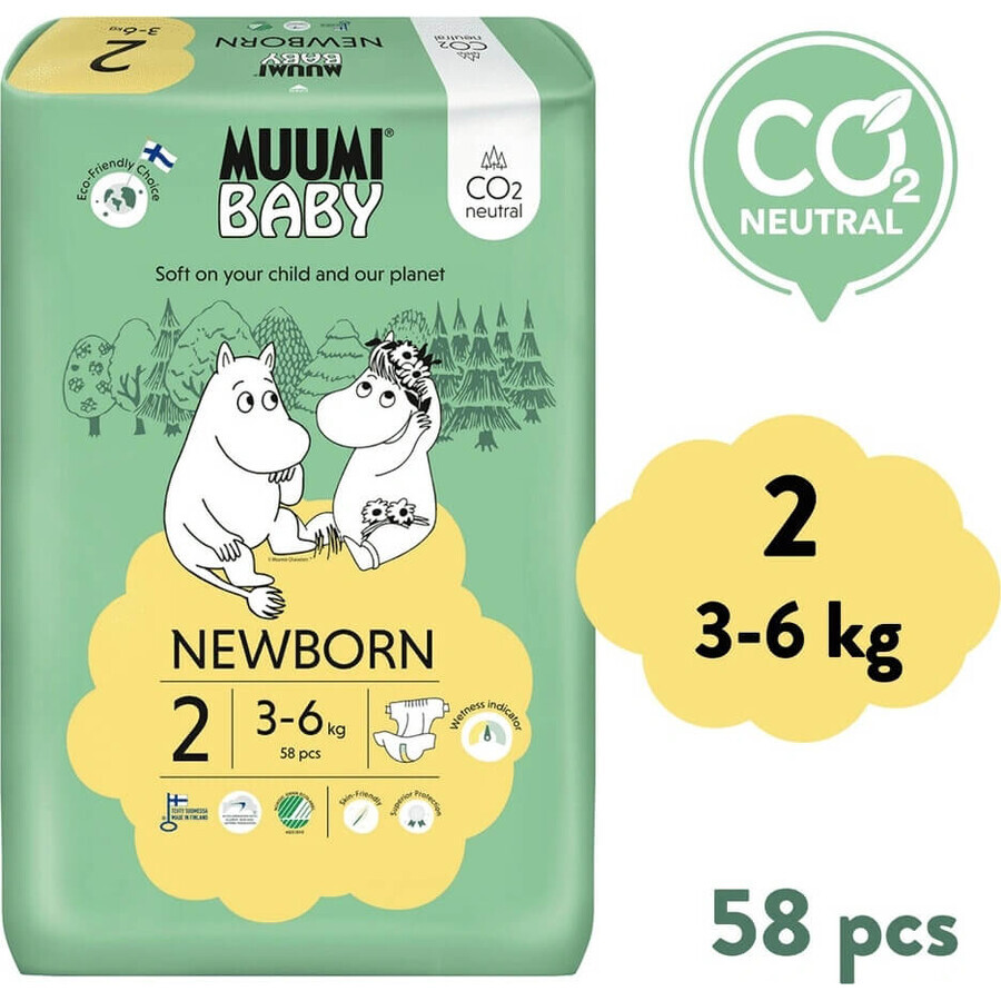 Muumi Baby 2 Newborn 3-6 kg, Bio-Windeln 1×58 Stück, ECO-Windeln