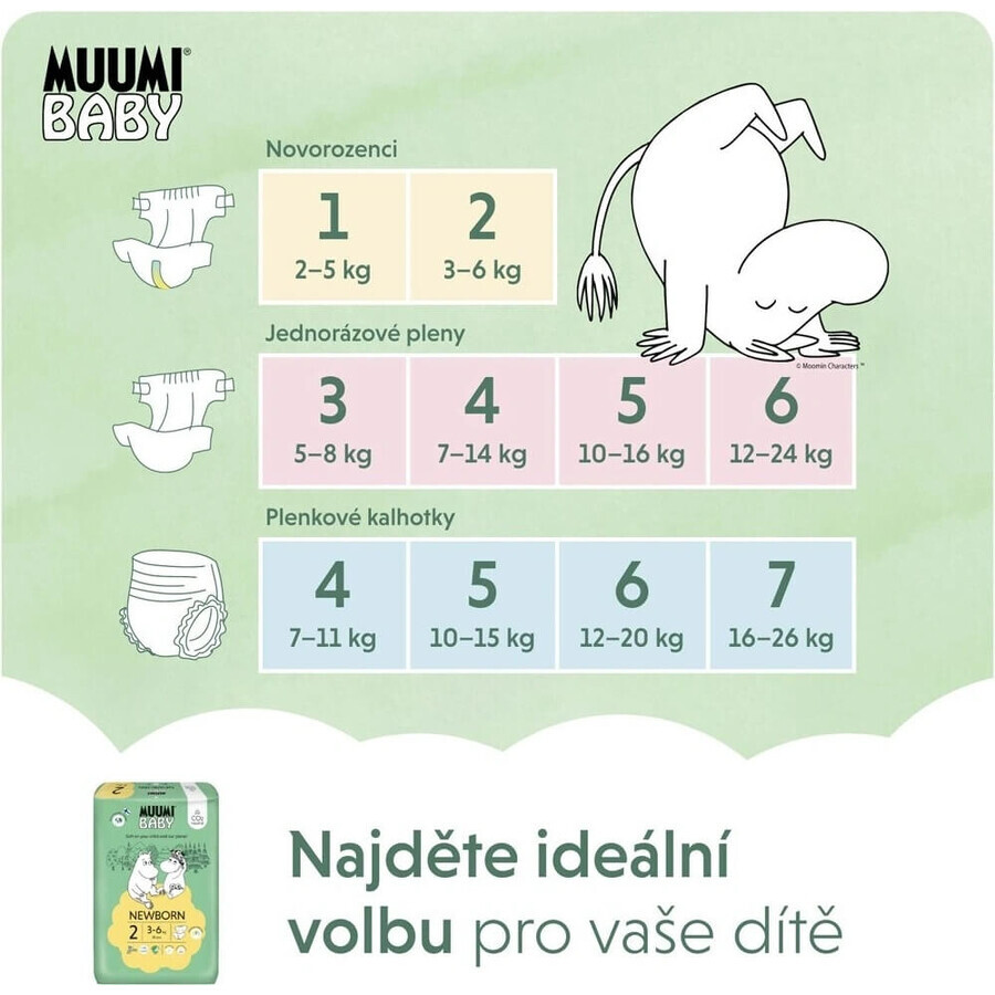 Muumi Baby 2 Newborn 3-6 kg, Bio-Windeln 1×58 Stück, ECO-Windeln