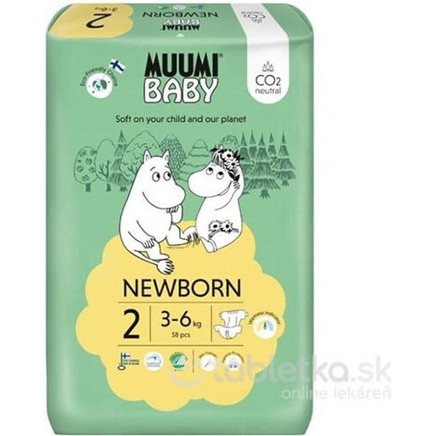 Muumi Baby 2 Newborn 3-6 kg, Bio-Windeln 1×58 Stück, ECO-Windeln