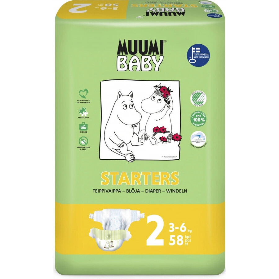 Muumi Baby 2 Newborn 3-6 kg, Bio-Windeln 1×58 Stück, ECO-Windeln