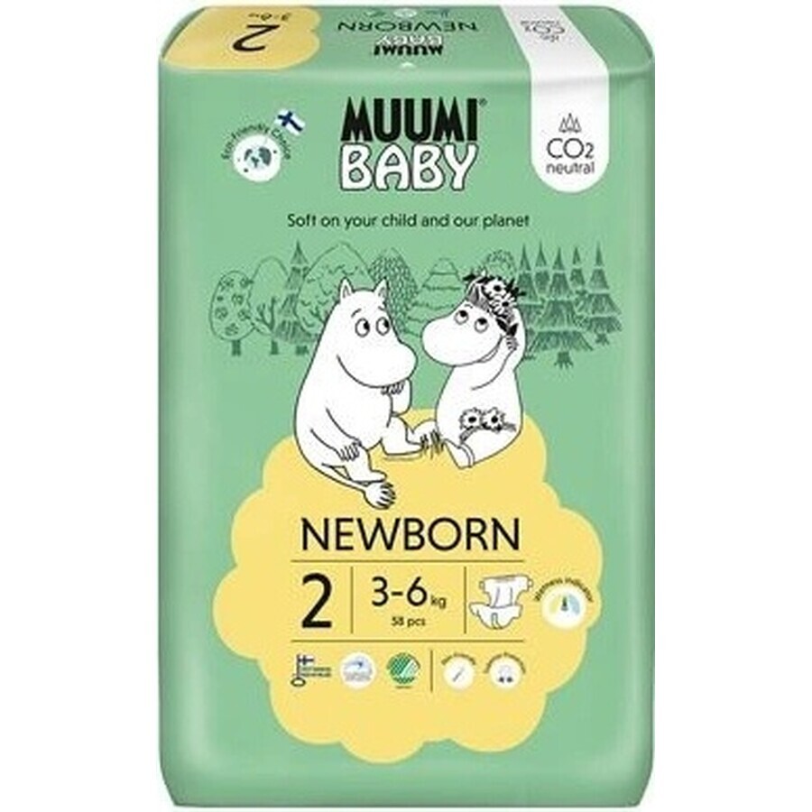 Muumi Baby 2 Newborn 3-6 kg, Bio-Windeln 1×58 Stück, ECO-Windeln