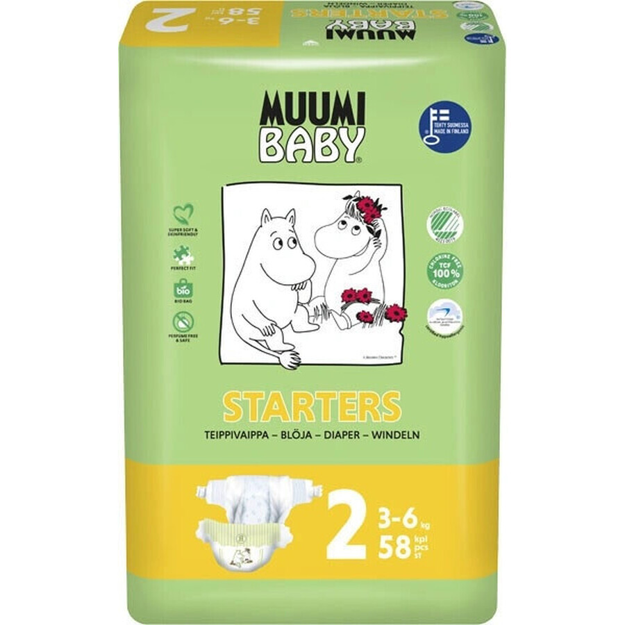 Muumi Baby 2 Newborn 3-6 kg, Bio-Windeln 1×58 Stück, ECO-Windeln