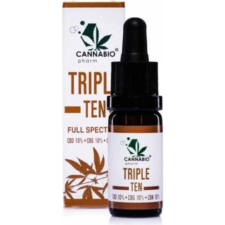 CANNABIOpharm TRIPLE TEN- CBD 10%-CBG 10%-CBN 10% 1×10 ml, Öl mit CBD, CBG und CBN