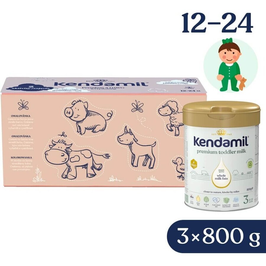 Kendamil Premium 3 HMO+, creative gift pack 3×800 g, milk for toddlers