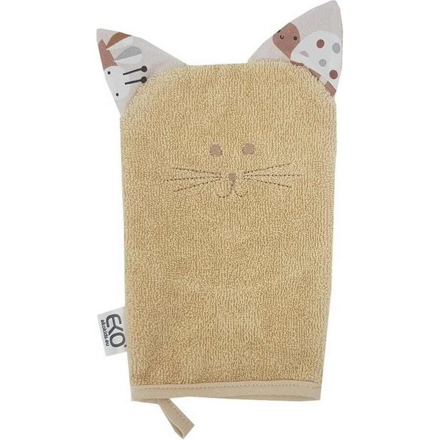 EKO Servilleta de algodón con orejas Gato Beige 20x15 cm 1×1 ud, servilleta bebé