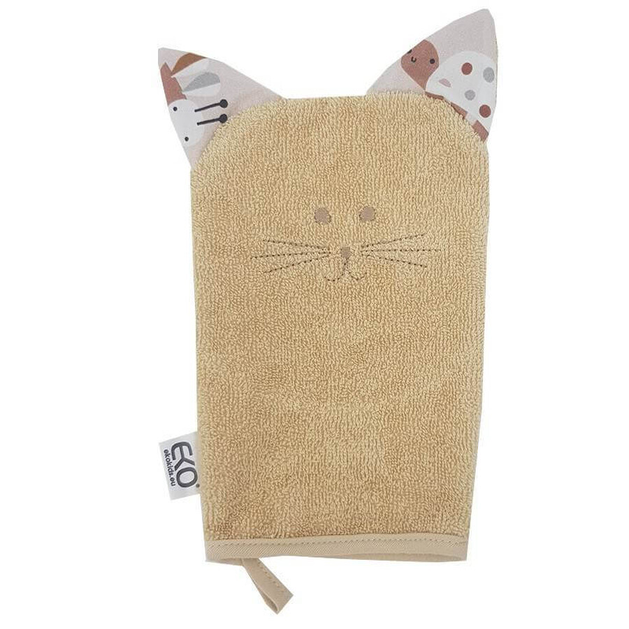 EKO Servilleta de algodón con orejas Gato Beige 20x15 cm 1×1 ud, servilleta bebé