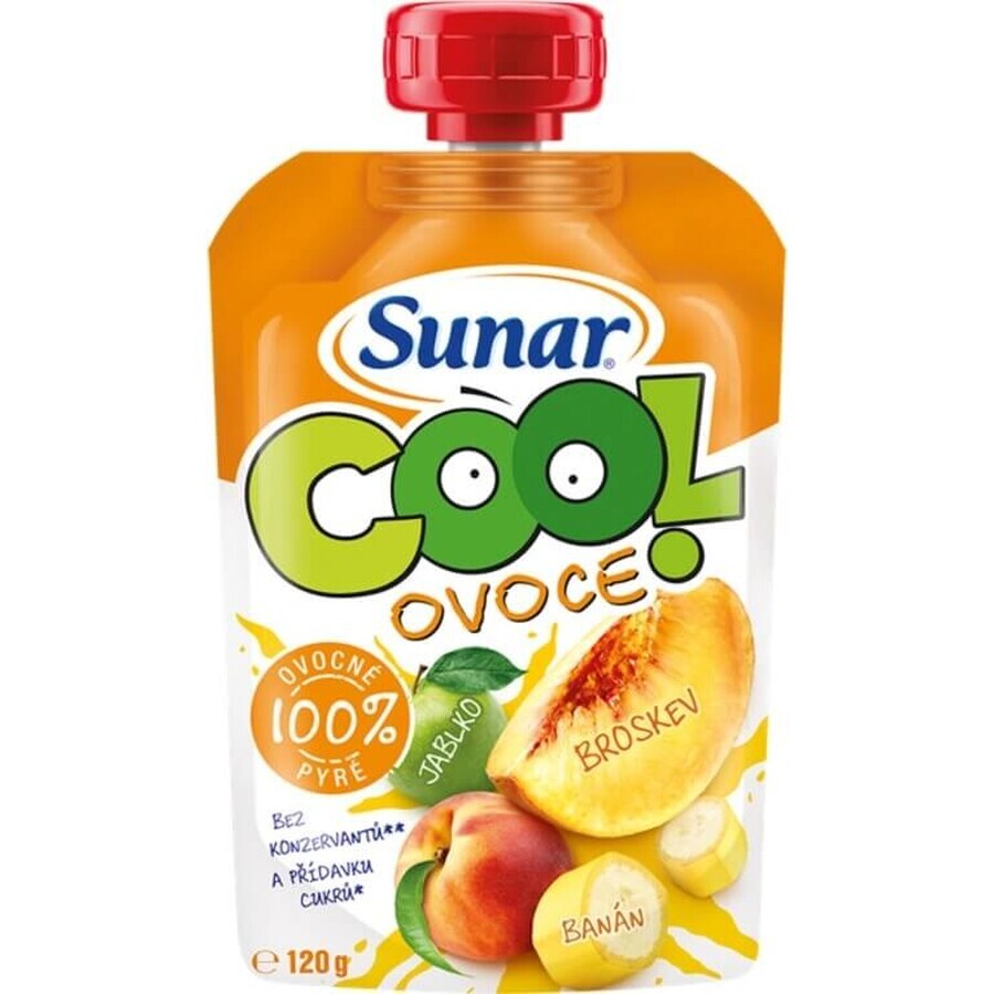 Sunar COOL Fruit Melocotón, Plátano, Manzana 1×120 g, Melocotón, Plátano, Manzana, 12m+