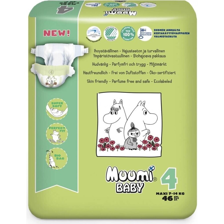 Muumi Baby 4 Maxi 7-14 kg, pannolini bio 46 pz 1×46 pz, pannolini bio