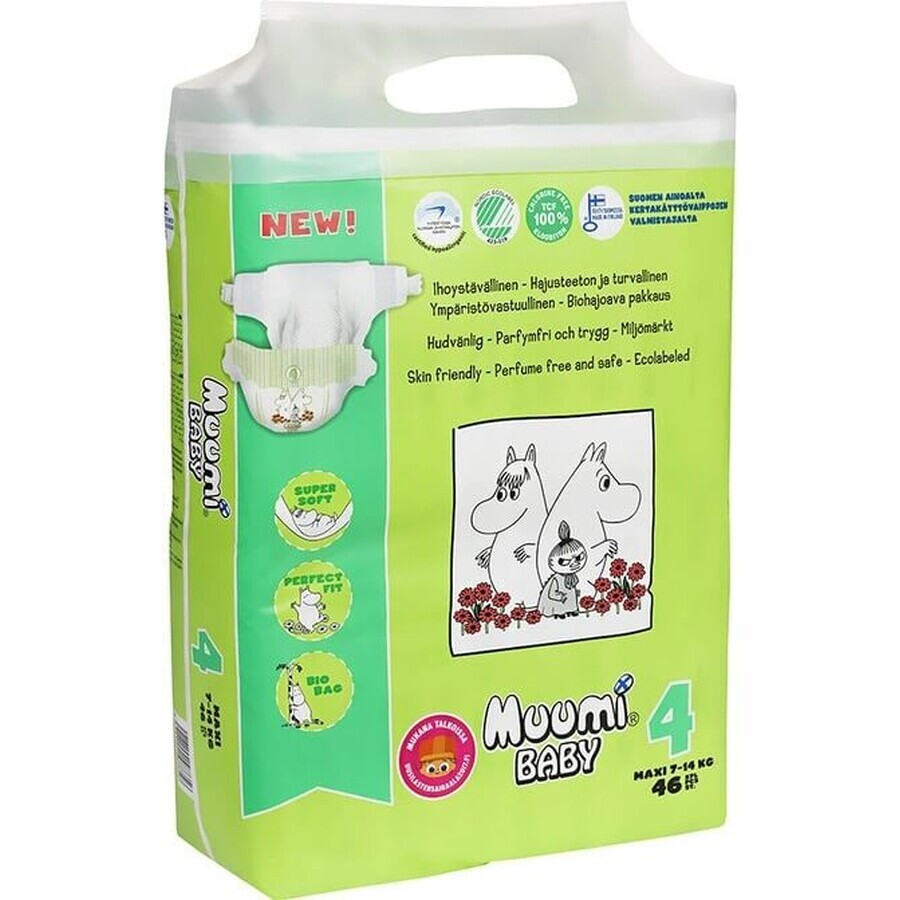 Muumi Baby 4 Maxi 7-14 kg, pannolini bio 46 pz 1×46 pz, pannolini bio