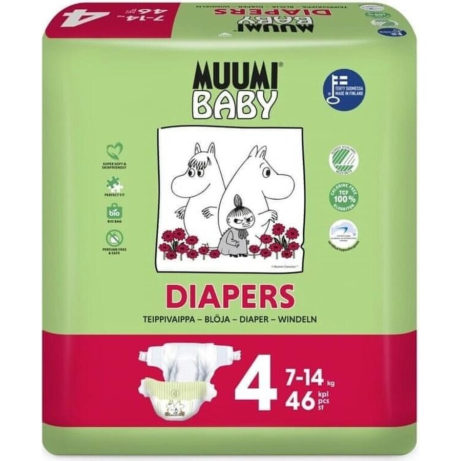 Muumi Baby 4 Maxi 7-14 kg, pannolini bio 46 pz 1×46 pz, pannolini bio