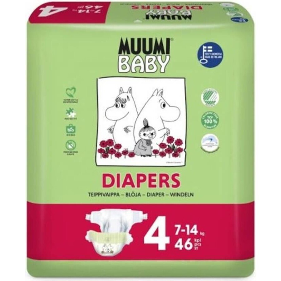 Muumi Baby 4 Maxi 7-14 kg, pannolini bio 46 pz 1×46 pz, pannolini bio