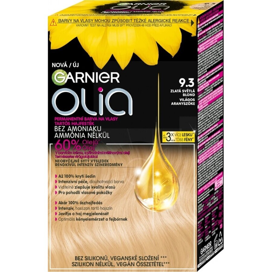 Garnier Olia Colore Permanente per Capelli 9.3 Oro Biondo Chiaro 1×1 set, colore permanente per capelli