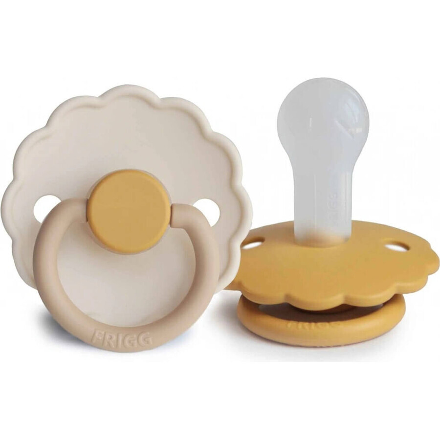 FRIGG silicone pacifiers Daisy Chamomile/Honey gold, 0-6m, double pack 1×2 pcs, pacifiers