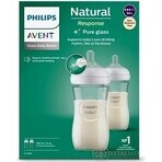 Philips AVENT Natural Response Biberón de vidrio 240 ml, 1m+ 2 unidades 1×2 unidades 1×2 unidades, vidrio