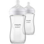 Philips AVENT Natural Response Biberón de vidrio 240 ml, 1m+ 2 unidades 1×2 unidades 1×2 unidades, vidrio