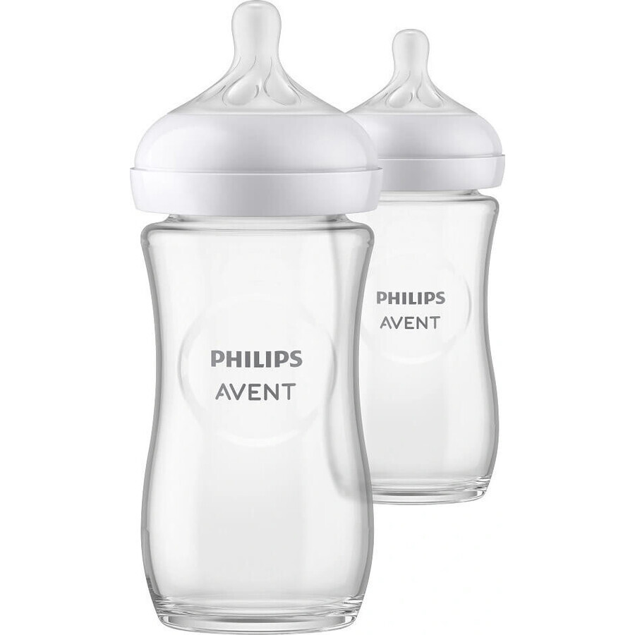 Philips AVENT Natural Response Biberón de vidrio 240 ml, 1m+ 2 unidades 1×2 unidades 1×2 unidades, vidrio