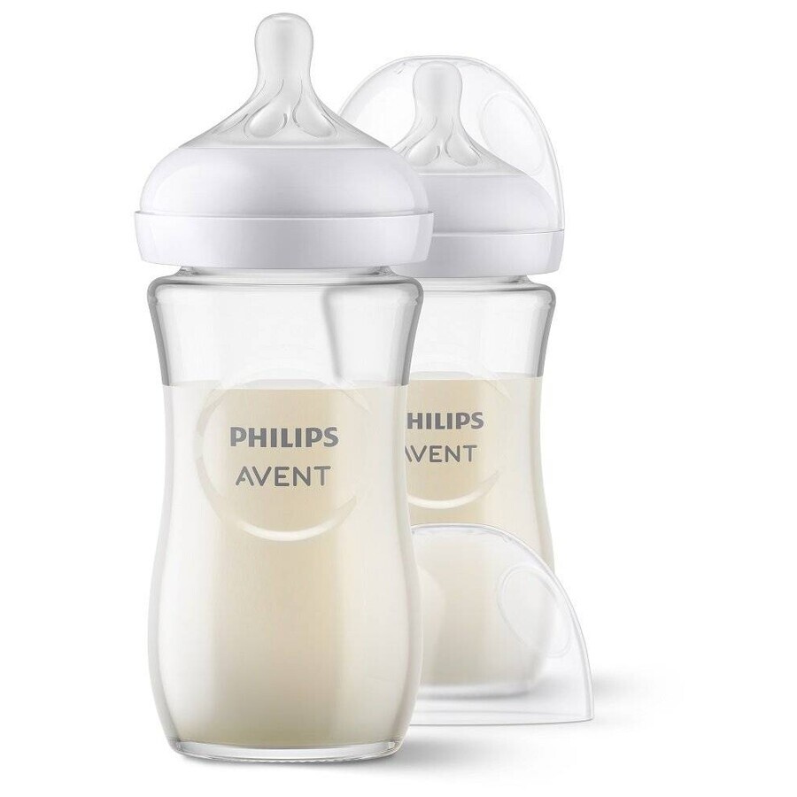 Philips AVENT Natural Response Biberón de vidrio 240 ml, 1m+ 2 unidades 1×2 unidades 1×2 unidades, vidrio