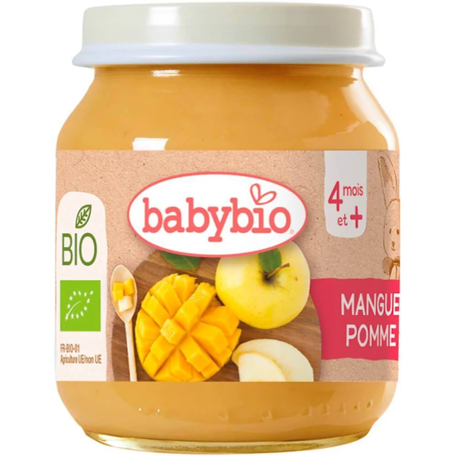 BABYBIO mango y manzana bio 1×130 g, snack de fruta bio