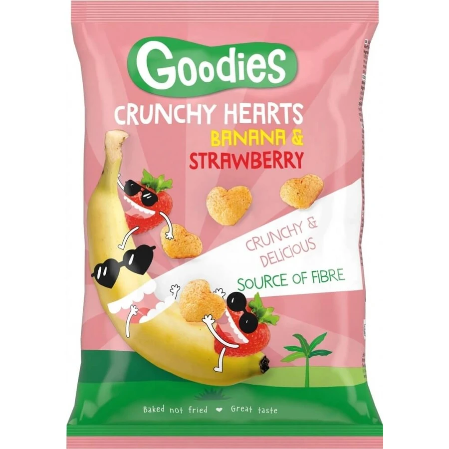 Goodies krokante banaan en aardbei hartjes 1×30 g, knapperig