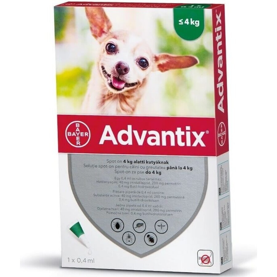 Advantix Spot-on für Hunde bis zu 4 kg 4×0,4 ml, Pipette