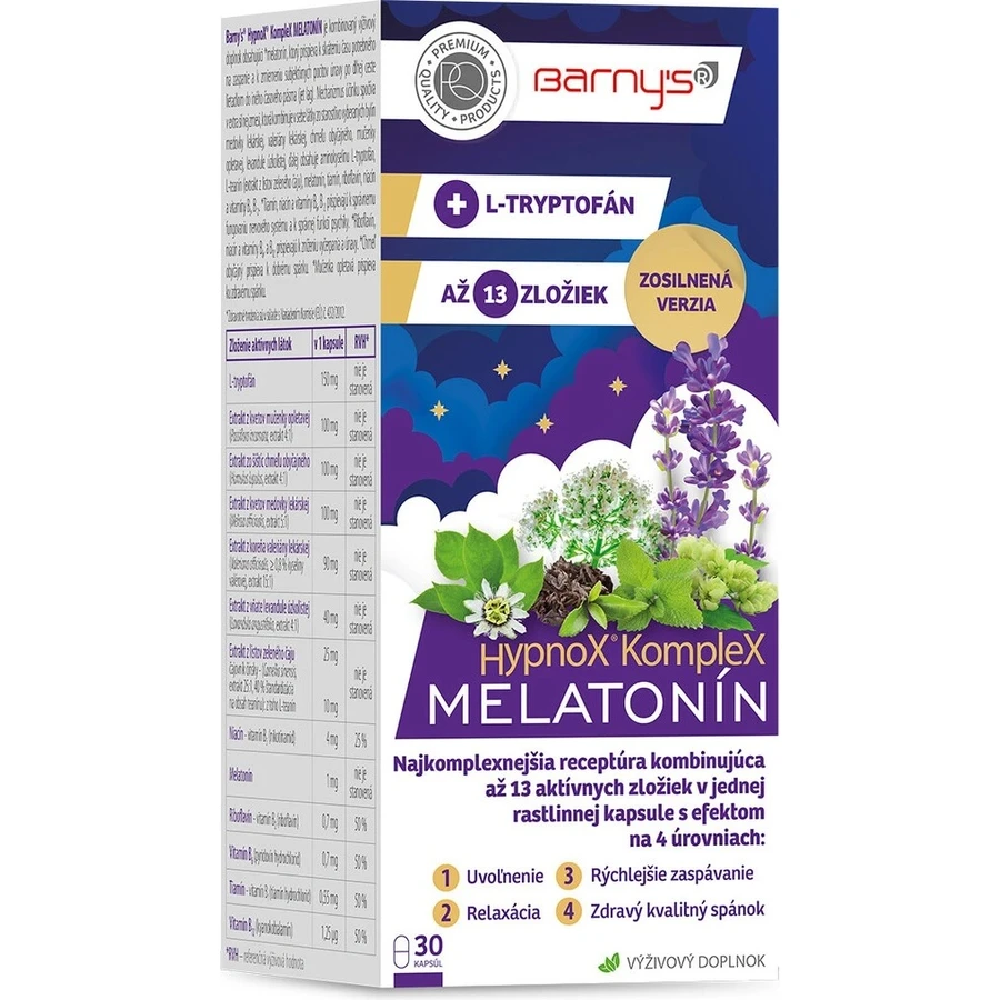 Barny's® HypnoX® KompleX MELATONIN 30 cps 1×30 cps, un complesso di 13 sostanze per favorire un addormentamento più rapido e un buon sonno