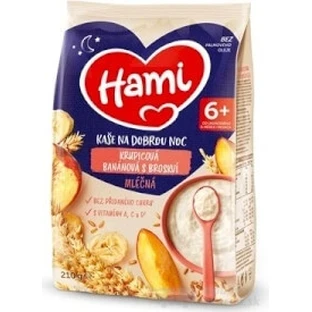 HAMI Terci de lapte cu banane și semolă cu piersici 1×210 g, terci de semolă