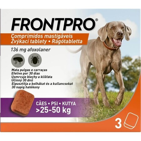 FRONTPRO® comprimidos masticables antiparasitarios para perros (25-50 kg) 1×3 tbl, comprimidos antiparasitarios