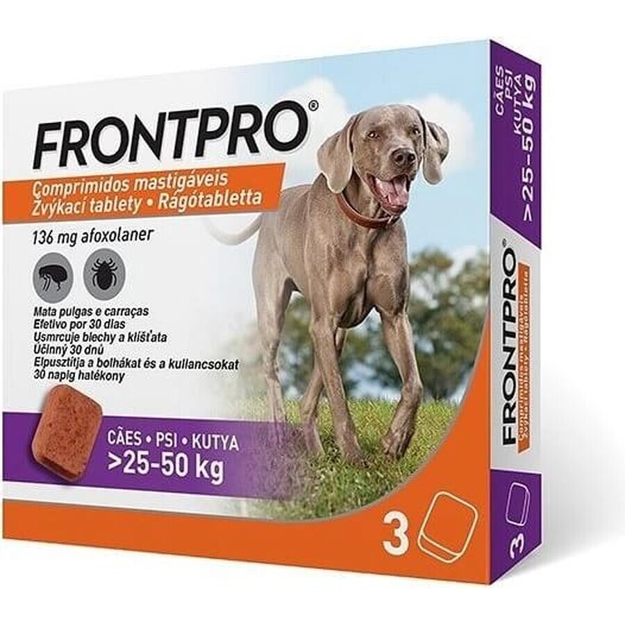 FRONTPRO® comprimidos masticables antiparasitarios para perros (25-50 kg) 1×3 tbl, comprimidos antiparasitarios