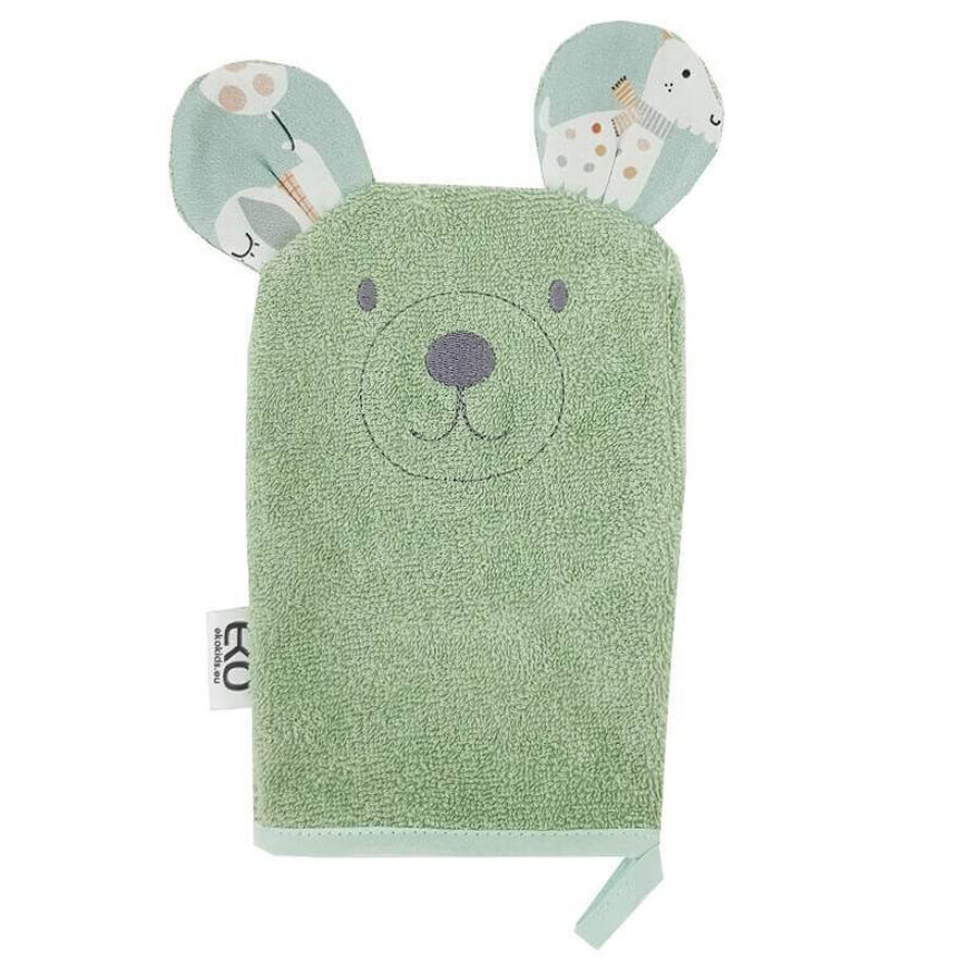 EKO Cotton napkin with ears Bear with ears olive green 20x15 cm 1×1 pc, baby towel