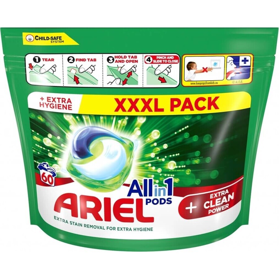 Ariel All-in-1 PODS All-in-1 PODS Extra Clean, Cápsulas de gel lavavajillas, 60 Cápsulas de gel lavavajillas 1×60 unidades, Cápsulas de gel lavavajillas