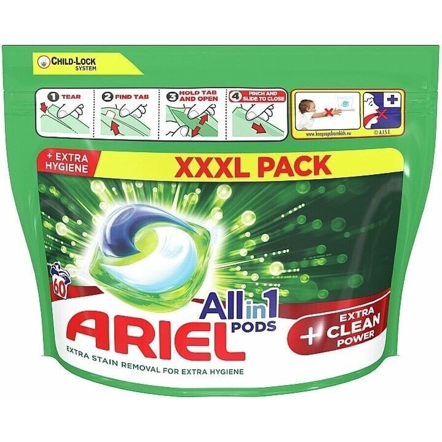 Ariel All-in-1 PODS All-in-1 PODS Extra Clean, Cápsulas de gel lavavajillas, 60 Cápsulas de gel lavavajillas 1×60 unidades, Cápsulas de gel lavavajillas