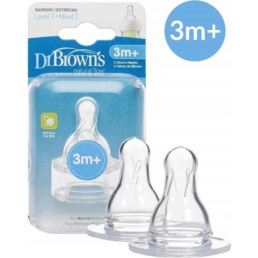 Dr.BROWN'S OPTIONS+ NIVEL 2 1×2, estrecho, tetinas de silicona 3m+