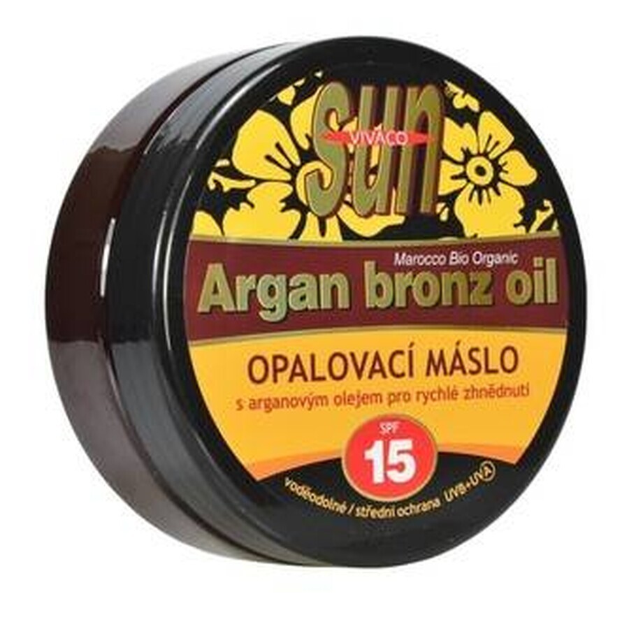 VIVACO SUN ARGAN BRONCE SPF15 Manteca solar de aceite de argán 1×200 ml, resistente al agua