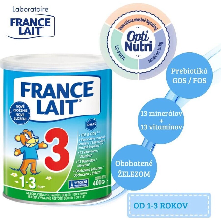 France Lait 3 Melkvoeding voor peuters van 1 tot 3 jaar 1×400 g, melkvoeding (1-3 jaar)