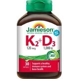 JAMIESON VITAMINAS K2 120 µg + D3 1000 IU 1×30 cps, complemento alimenticio