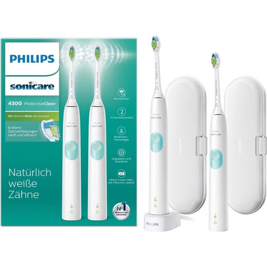 Philips Sonicare 4300 HX6807/35 Juego 1+1 1×1, cepillo dental sónico 2 piezas