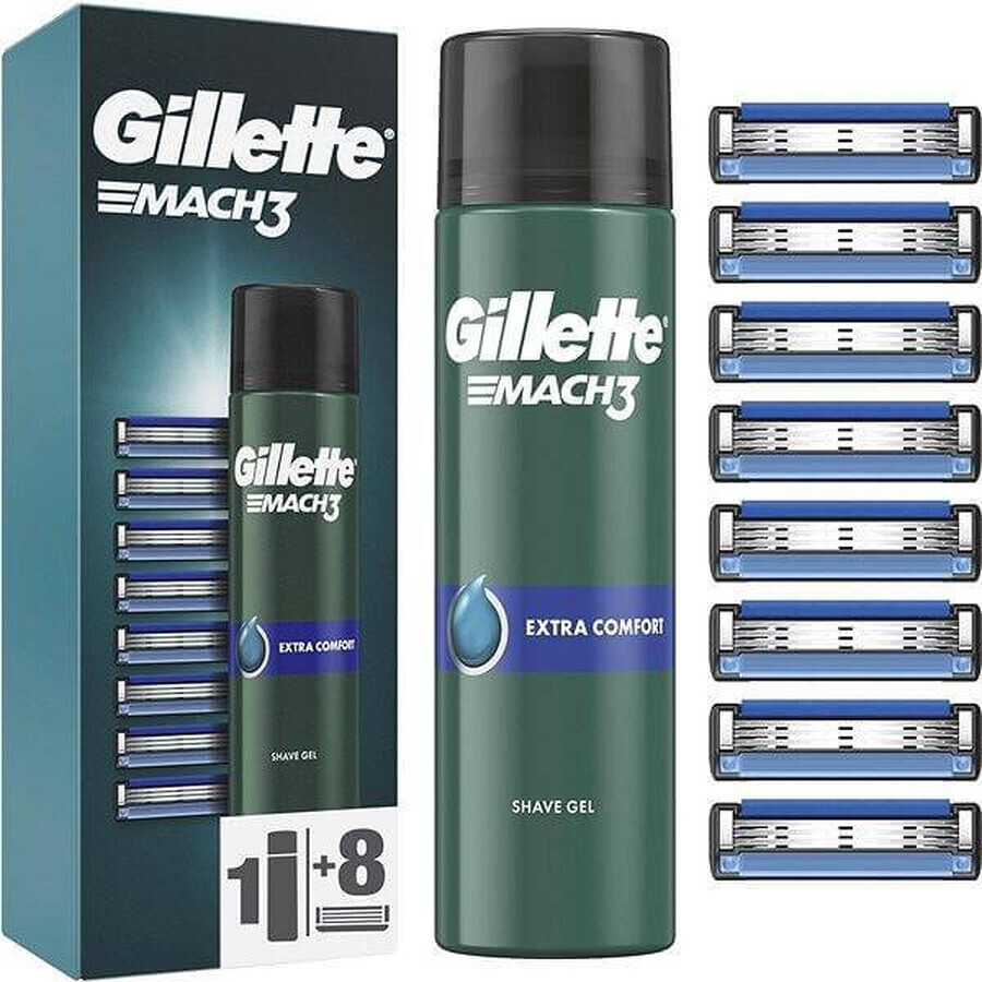 GILLETTE MACH3 8NH + SLASH GEL 1×1 set, 8 cabezas de recambio + gel 200 ml