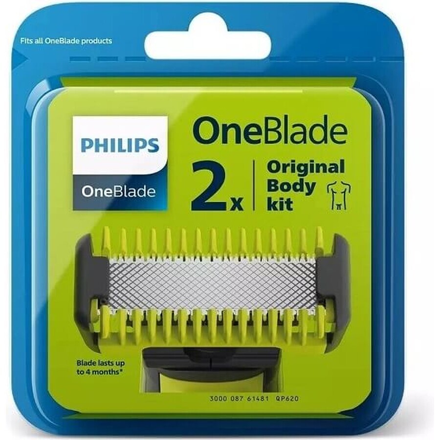 Philips OneBlade QP624/50 360 cuchillas de recambio para cara y cuerpo + peine corporal y accesorio íntimo 1×1 ud, cuchillas de recambio