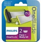 Philips OneBlade QP624/50 360 cuchillas de recambio para cara y cuerpo + peine corporal y accesorio íntimo 1×1 ud, cuchillas de recambio