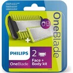 Philips OneBlade QP624/50 360 cuchillas de recambio para cara y cuerpo + peine corporal y accesorio íntimo 1×1 ud, cuchillas de recambio