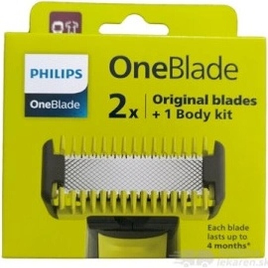 Philips OneBlade QP624/50 360 cuchillas de recambio para cara y cuerpo + peine corporal y accesorio íntimo 1×1 ud, cuchillas de recambio