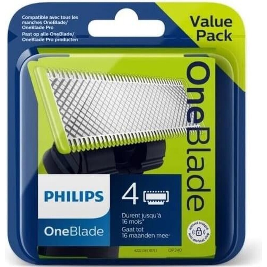 Cuchillas de recambio 4 piezas para Philips OneBlade QP240/50 1×4 piezas, cuchillas de recambio