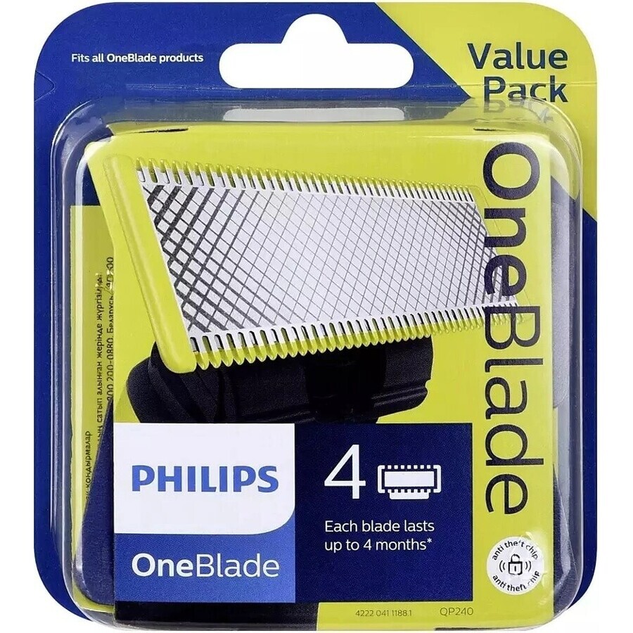 Cuchillas de recambio 4 piezas para Philips OneBlade QP240/50 1×4 piezas, cuchillas de recambio