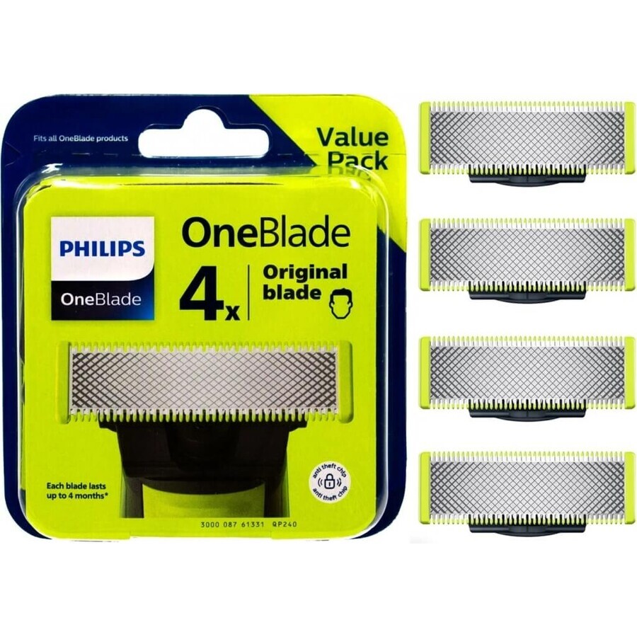 Cuchillas de recambio 4 piezas para Philips OneBlade QP240/50 1×4 piezas, cuchillas de recambio