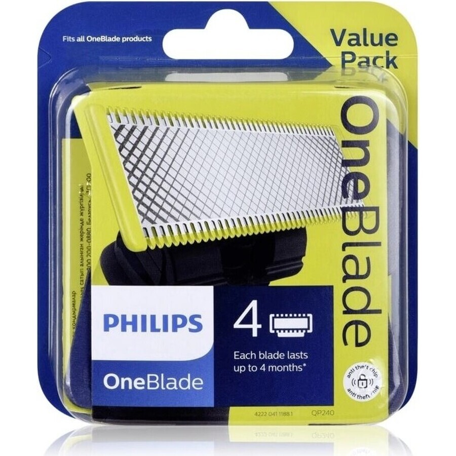 Cuchillas de recambio 4 piezas para Philips OneBlade QP240/50 1×4 piezas, cuchillas de recambio