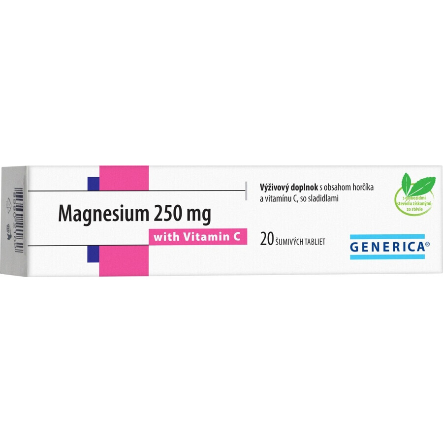 GENERICA Magneziu 250 mg + Vitamina C 1×20 tbl, magneziu + vitamina C