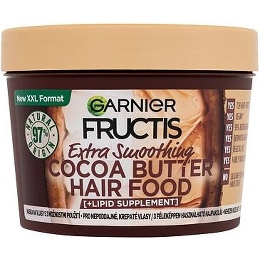 Garnier Fructis Fructis Hair Food Mascarilla suavizante de manteca de cacao para cabellos rebeldes y encrespados, 400 ml 1×400 ml, mascarilla capilar