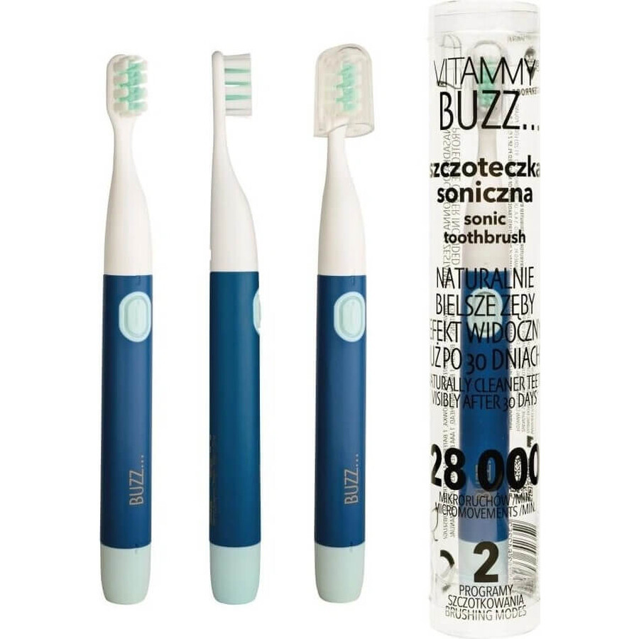 Vitammy Buzz cepillo dental sónico con 28.000 micromovimientos, 2 programas de limpieza, Azul Marino/Azul 1×1 ud, cepillo dental eléctrico