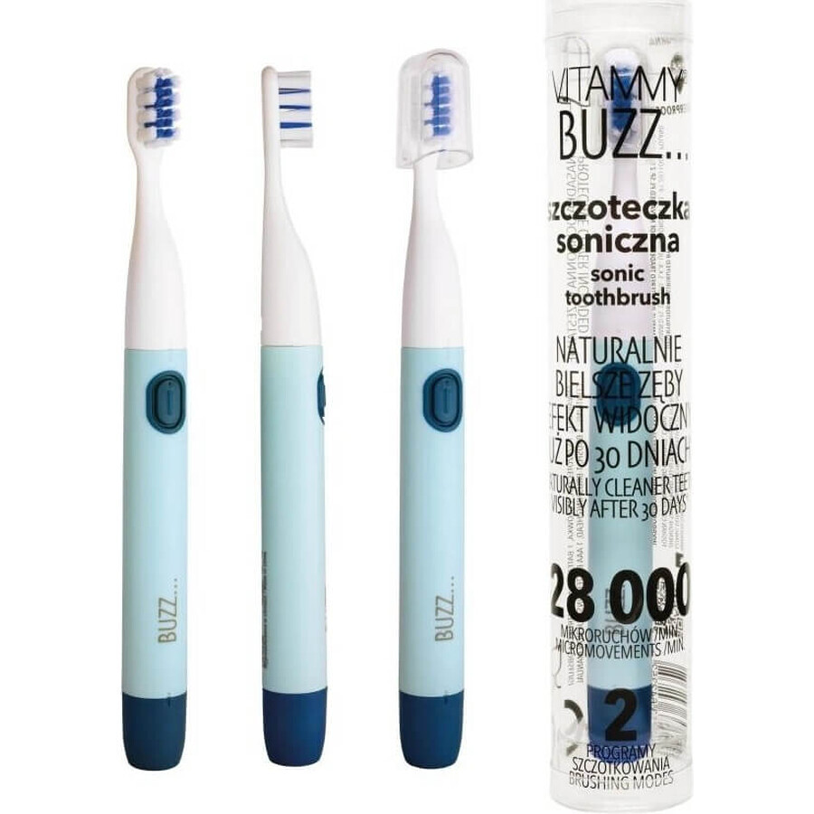 Vitammy Buzz cepillo dental sónico con 28.000 micromovimientos, 2 programas de limpieza, Azul Marino/Azul 1×1 ud, cepillo dental eléctrico